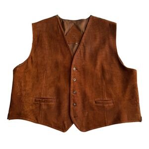JJ Farmer Pebbled Nubuck Leather Wool Plaid Lined Country Gentleman Vest XL
